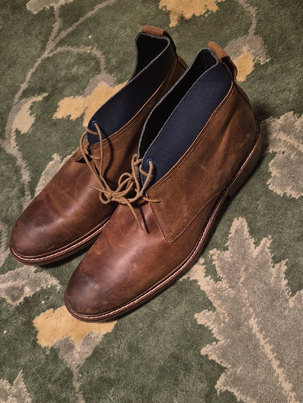 Cole Haan Brown Leather Chukka Boots with Navy Lining